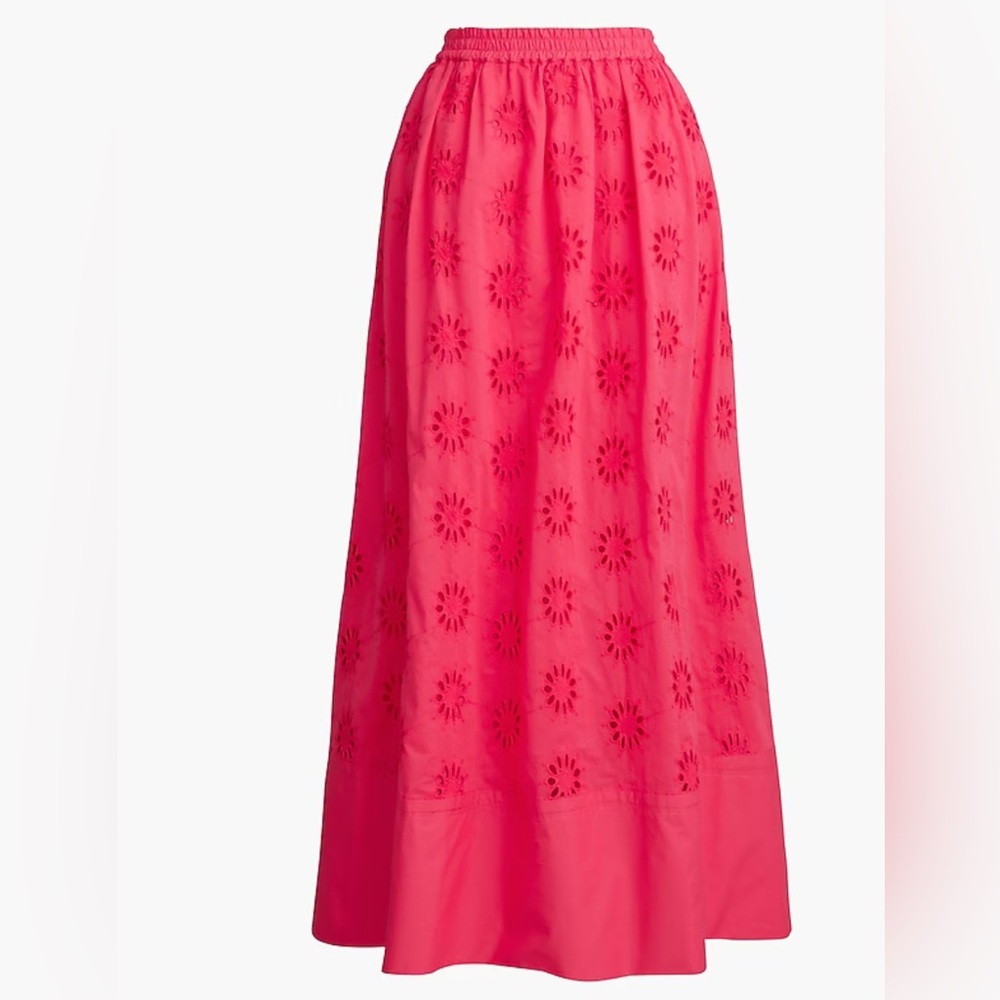 J. Crew Pink A-Line Eyelet Maxi Skirt